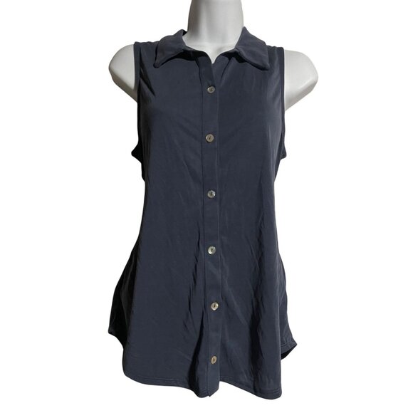 Green Envelope Los Angeles Button-Down Sleeveless Blouse Womens S Dark Blue - Picture 1 of 5
